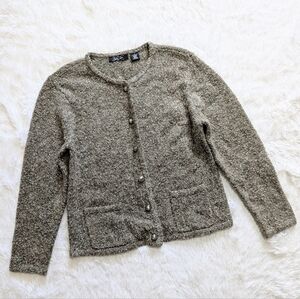 Y2K Vintage Crystal-Kobe Fuzzy Olive Green Knit Button Down Cardigan Size Small